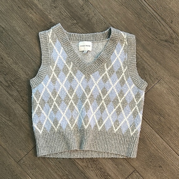 Pink Rose Sweaters - Pink Rose Gray and Blue V-Neck Sweater